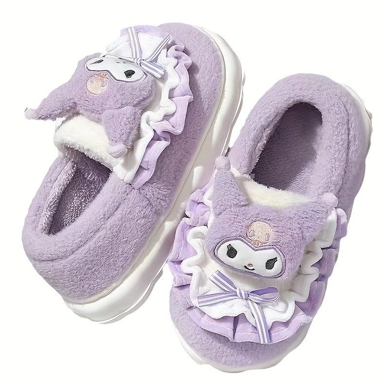 Sanrio Winter Slippers For Women Hello Kitty Cute Cartoon My Melody Cinnamoroll Kuromi Honey Style CozyFabric Slipon House Shoes Outdoor Slippers